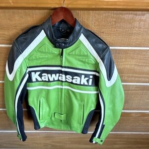 Vintage Kawasaki Racing Green Leather Motorcycle Jacket